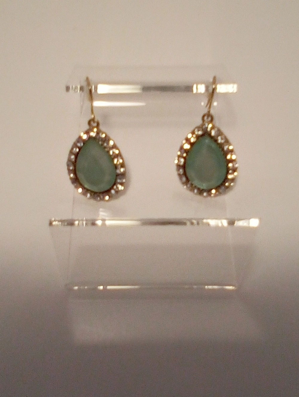 Fashion Earrings Silver Tone Light Blue Stone Rhinestones Approx 1.5" Long